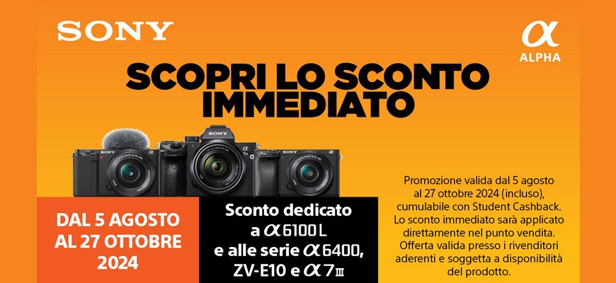 Sony Sconto cassa APSC e FullFrame fino al 27 ottobre 2024